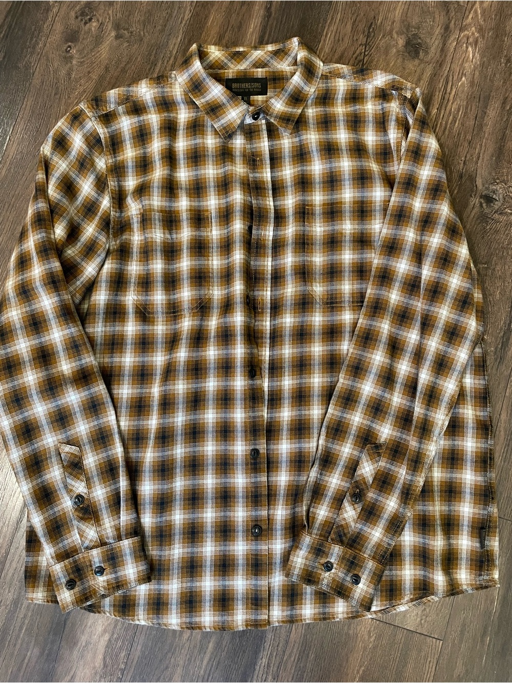Brother Brown and White Plaid Casual Button-Down Shirt